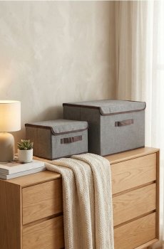 2 pack складних коробок для зберігання з ручкою та кришкою - темно-сірий