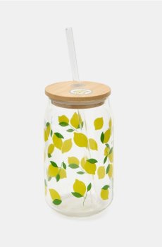 Кружка з кришкою та соломинкою з мотивом лимонів - різнобарвний
