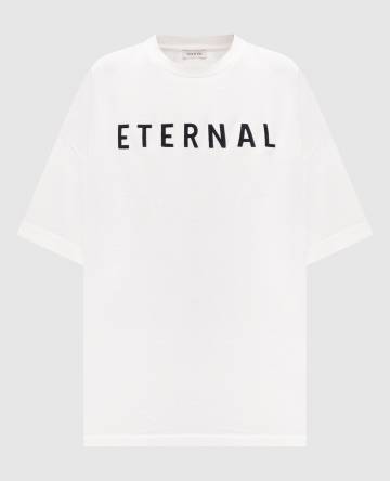 Белая футболка с вышивкой надписи "Eternal" Белая футболка с вышивкой надписи "Eternal"