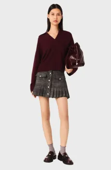 Женская темно-серая плиссированная юбка в клетку Серый 40 MAJE MFPJU01512_Grey