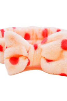 Повязка косметическая Cosmo Shop Бантик, бледно-розовая с красным горошком, 1 шт (CS11008)