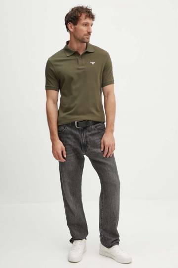 Хлопковое поло Barbour Tartan Pique Polo цвет зелёный с аппликацией MML0012 Хлопковое поло Barbour Tartan Pique Polo цвет зелёный с аппликацией MML0012