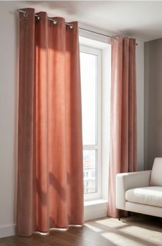 Однотонна штора на люверсах з велюровим покриттям - рожевий