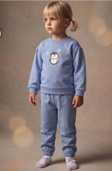 Кофта crewneck з пишними рукавами та принтом пінгвіна - синій