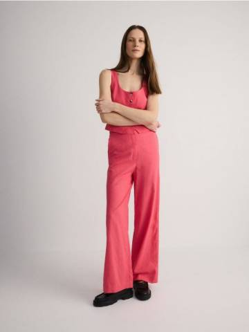 Reserved - Широкі лляні штани - перцевий червоний - 338CZ-29X