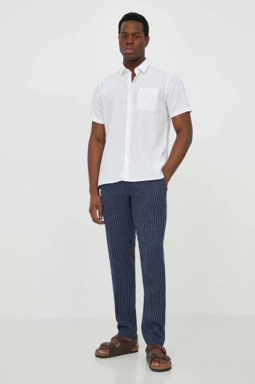 Льняная рубашка Barbour цвет белый regular классический воротник Льняная рубашка Barbour цвет белый regular классический воротник