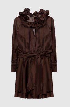 Коричневое платье мини с рюшами