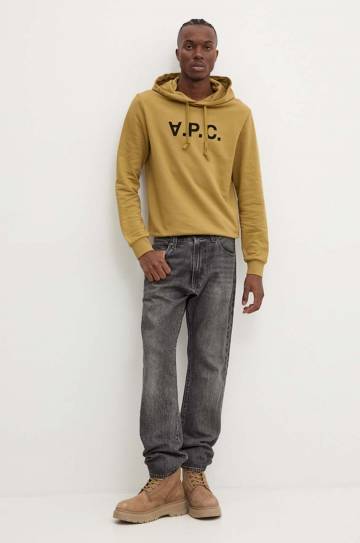 Хлопковая кофта A.P.C. hoodie standard grand vpc GOTS цвет зелёный с капюшоном с аппликацией COHBN.M27908 Хлопковая кофта A.P.C. hoodie standard grand vpc GOTS цвет зелёный с капюшоном с аппликацией COHBN.M27908