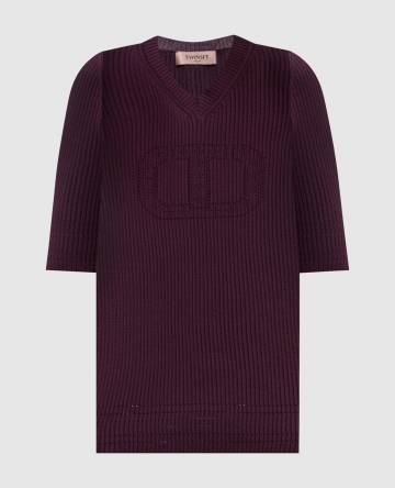 Фиолетовый топ в рубчике с логотипом Фиолетовый топ в рубчике с логотипом