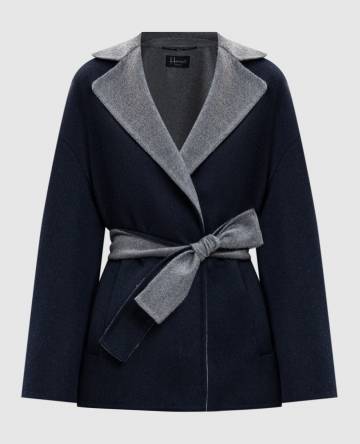 Голубое укороченное пальто из шерсти