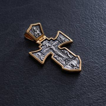 Серебряный крест с позолотой "Распятие. Ангел Хранитель" 131416 Серебряный крест с позолотой "Распятие. Ангел Хранитель" 131416