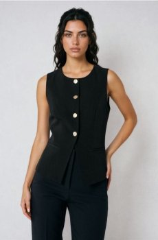 Жилетка костюмна з декоративними ґудзиками - чорний