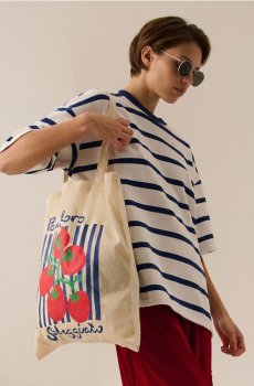 Тканинна shopper-сумка з принтом помідорів - кремовий