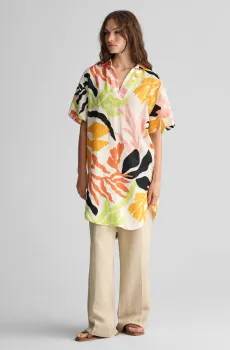 Женское льняное платье с узором REL PALM PRINT SS LINEN CAFTAN Желтый 32 Gant 4503329