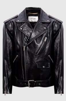 Черная кожаная глянцевая косуха