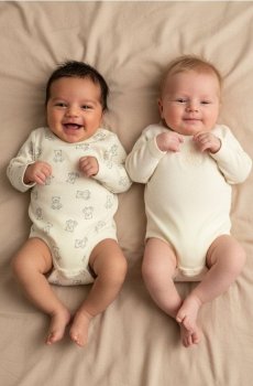 Набір з 2 бавовняних боді з довгим рукавом - кремовий