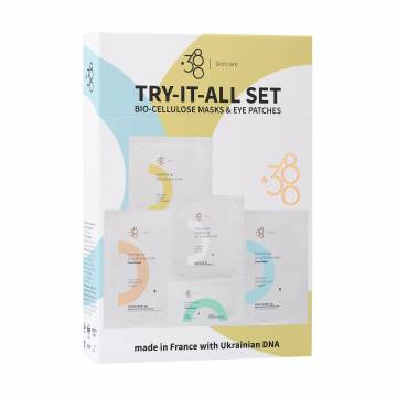 Уценка! Набор биоцеллюлозных масок и патчей для лица 380 Skincare Try-It-All Set, 5 продуктов Уценка! Набор биоцеллюлозных масок и патчей для лица 380 Skincare Try-It-All Set, 5 продуктов