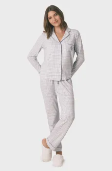 Женская голубая пижама в клетку (рубашка, брюки) Голубой XXL womensecret 3592443