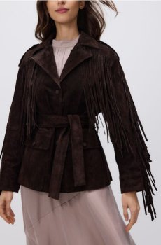 Reserved - Замшева куртка з коміром - темно коричневий - 922KI-89X