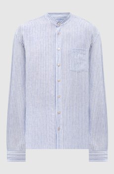 Голубая рубашка из льна в полоску