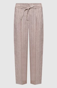 Бежевые брюки из льна в полоску
