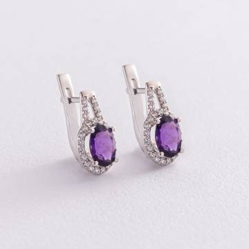 Серебряные серьги с аметистом и фианитами 2935/9р-AMET Серебряные серьги с аметистом и фианитами 2935/9р-AMET