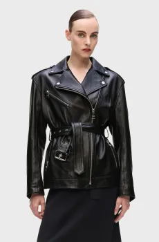 Женская черная кожаная косуха oversized Черный 40 Karl Lagerfeld A4W14061