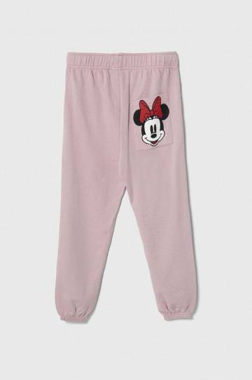 Детские хлопковые штаны United Colors of Benetton x Disney цвет фиолетовый с принтом Детские хлопковые штаны United Colors of Benetton x Disney цвет фиолетовый с принтом
