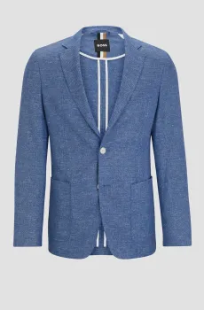 Мужской синий льняной блейзер Синий 52 BOSS 50514618;423