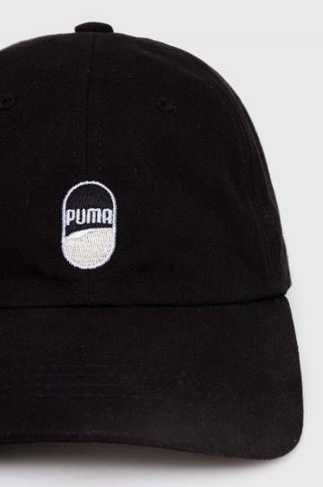 Хлопковая кепка Puma Downtown Low Curve Cap цвет чёрный с аппликацией 025312 Хлопковая кепка Puma Downtown Low Curve Cap цвет чёрный с аппликацией 025312