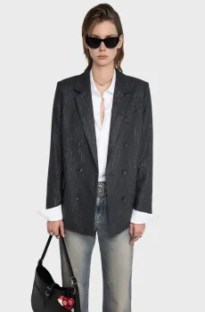 Женский темно-серый жакет в полоску Vaska Серый 38 ZADIG&VOLTAIRE WWBL01942_ANTHRACITE