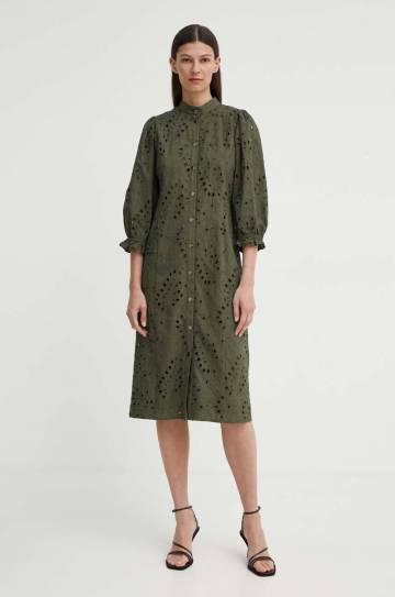Хлопковое платье Bruuns Bazaar ArgyreiaBBMoniika dress цвет зелёный mini прямое BBW3916 Хлопковое платье Bruuns Bazaar ArgyreiaBBMoniika dress цвет зелёный mini прямое BBW3916