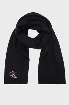 Женский черный шарф MONOGRAM EMBRO SCARF Черный ONESIZE Calvin Klein K60K612659