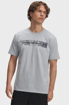 Мужская серая футболка UA CAMO CHEST STRIPE SS Серый S Under Armour 1376830-011