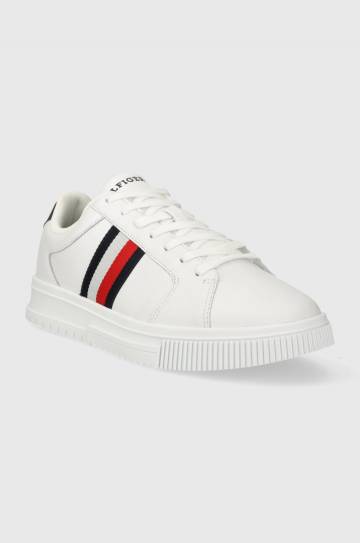 Кожаные кроссовки Tommy Hilfiger SUPERCUP LTH STRIPES ESS цвет белый FM0FM04895 Кожаные кроссовки Tommy Hilfiger SUPERCUP LTH STRIPES ESS цвет белый FM0FM04895