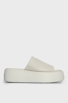 Женские бежевые кожаные слайдеры FLATFORM SLIDE LTH Бежевый 39 Calvin Klein HW0HW01943