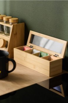 Бамбукова коробка для зберігання з кришкою - бежевий