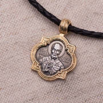 Серебряная подвеска "Святой Николай Чудотворец" с позолотой 131667 Серебряная подвеска "Святой Николай Чудотворец" с позолотой 131667