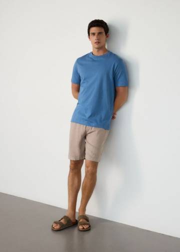 Reserved - Футболка regular fit з льоном - синій - 393BK-55X