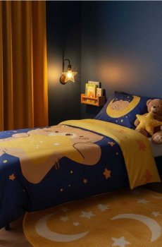 Комплект бавовняної постільної білизни з ведмежим малюнком - темно-синій