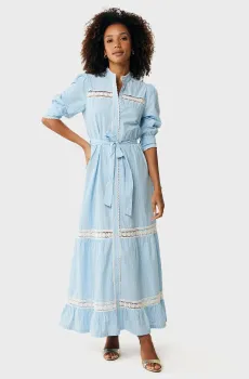 Женское голубое платье в полоску Striped lace dress Голубой 38 Mexx MF006301151W