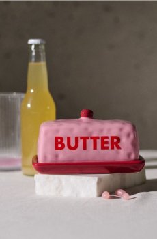 Керамічна маслянка з написом - рожевий