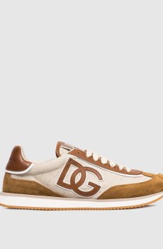 Бежевые комбинированные кроссовки с монограммой