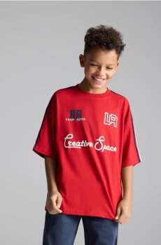 Reserved - Бавовняна футболка з принтами - червоний - 872HR-33X