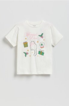 Reserved - Різдвяна футболка з принтом - кремовий - 488FT-01X