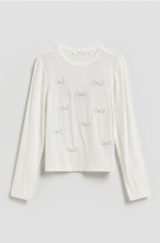 Reserved - футболка з блискучою аплікацією - кремовий - 839HT-01X