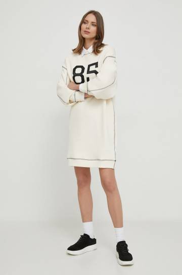 Хлопковое платье Tommy Hilfiger цвет бежевый mini oversize Хлопковое платье Tommy Hilfiger цвет бежевый mini oversize