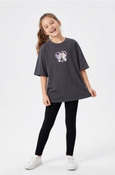 Бавовняна футболка з принтом Kuromi - антрацитовий