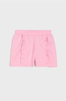 Бавовняні шорти з декоративною оборкою - рожевий