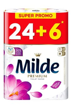 Туалетная бумага Milde Premium Relax Purple белая, 3-слойная, 150 отрывов, 30 рулонов